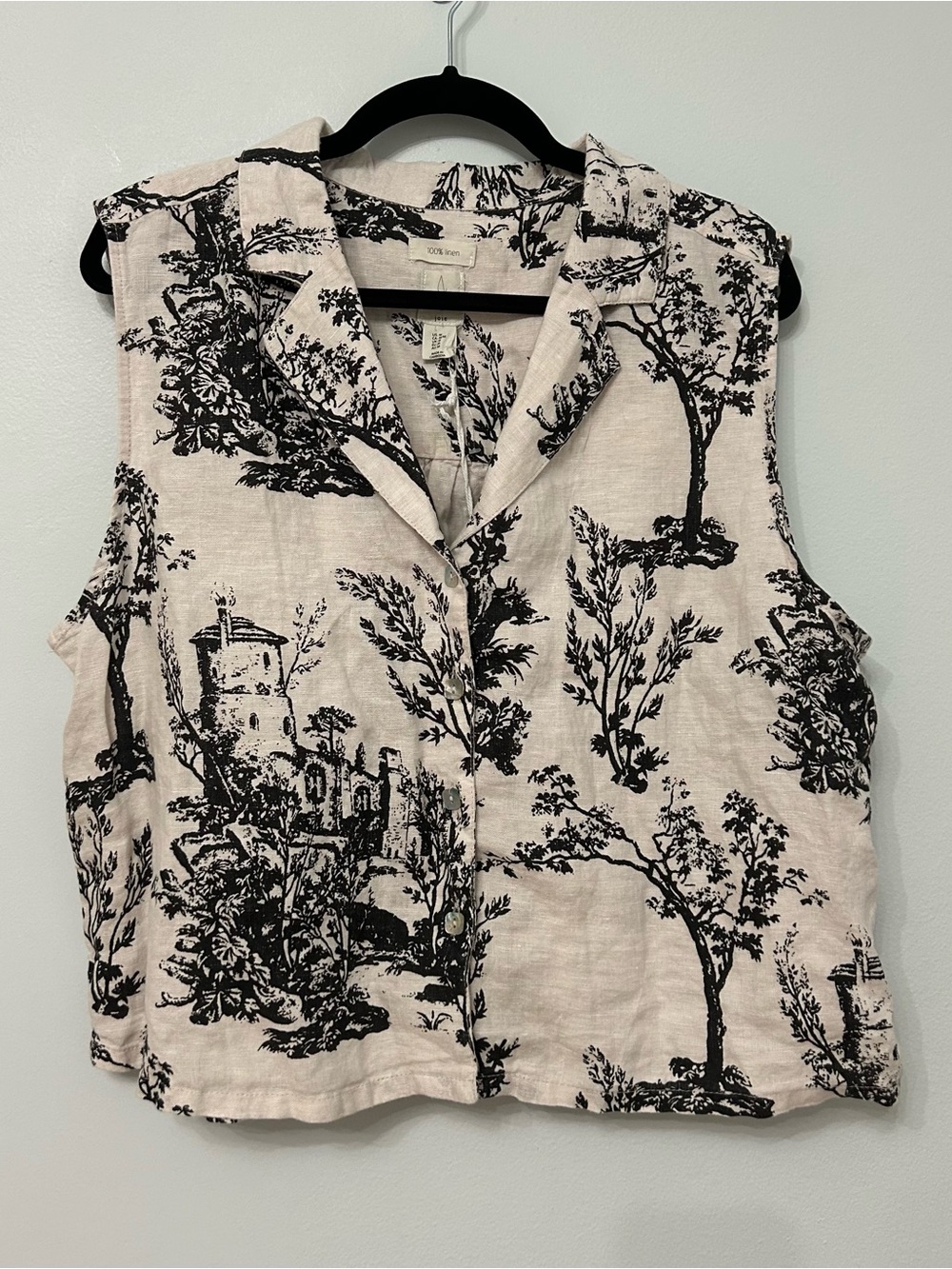 Joie White Black Linen Sleeveless Button Up Top